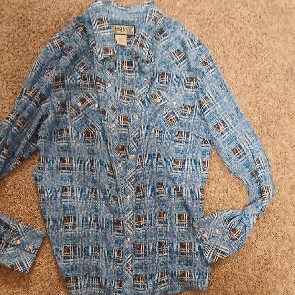 Shyanne Blue and Black Patterned Button-Down Shirt